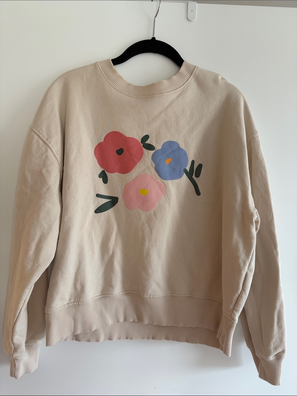 Floral Graphic Crewneck Sweatshirt - Beige
